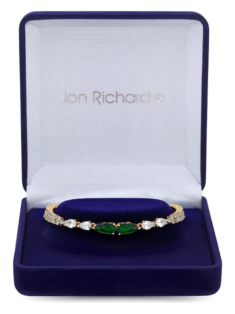 Jon Richard Gold Tone Cubic Zirconia Emerald Green Pear Gift Boxed Bracelet - Image 2 of 2