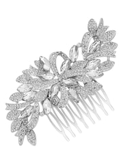 Jon Richard Silver Tone Louisa Silver Navette Crystal Ribbon Swirl Comb - Gift Pouch - Image 1 of 3