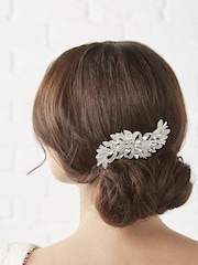 Jon Richard Silver Tone Louisa Silver Navette Crystal Ribbon Swirl Comb - Gift Pouch - Image 3 of 3