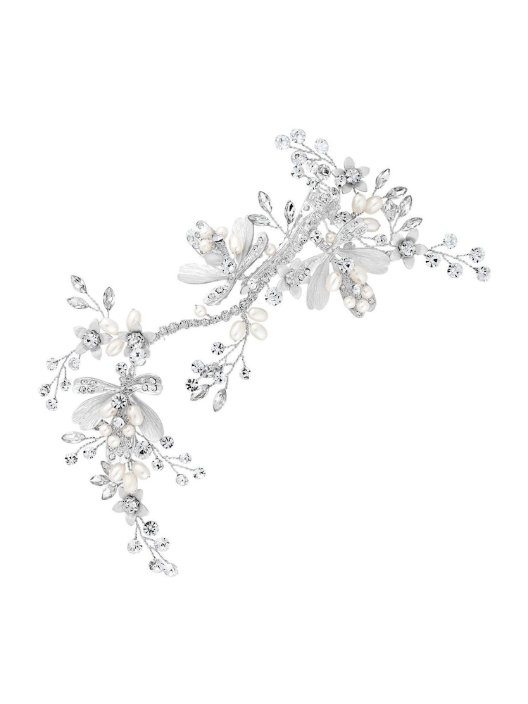 Jon Richard Silver Tone Silver Painted Leaves And Crystal Bead Dogclip - Gift Pouch - Image 1 of 3