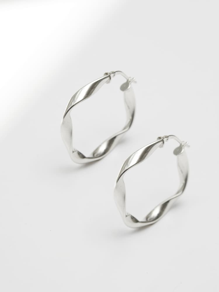 Simply Silver Sterling Silver 925 Square Twist Hoop Earrings - Image 1 of 3