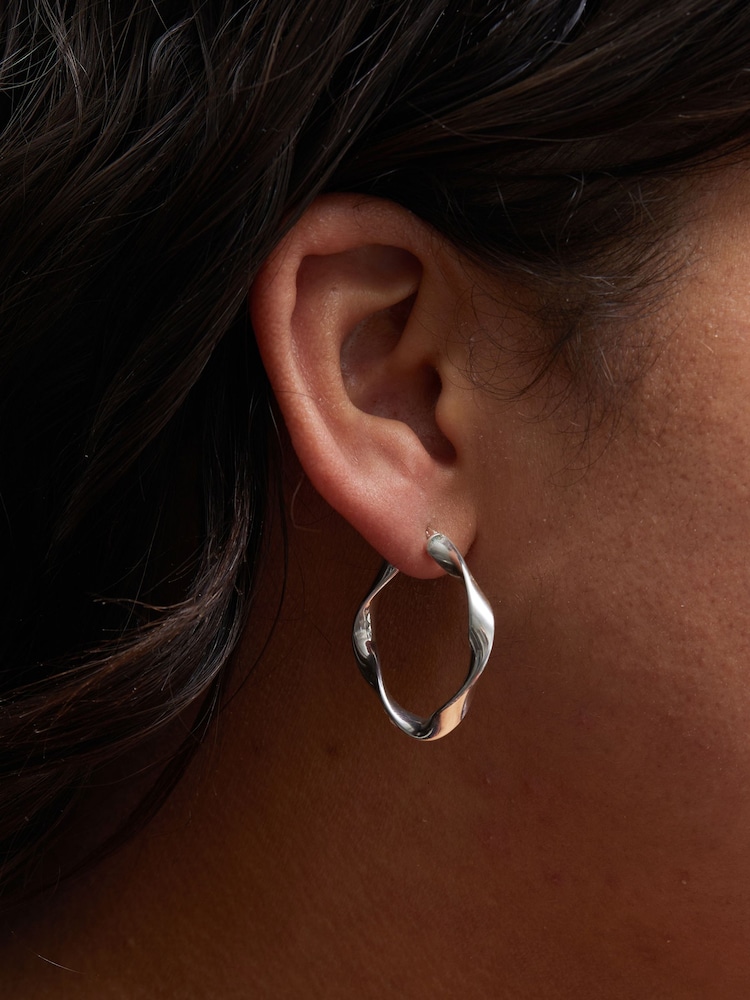 Simply Silver Sterling Silver 925 Square Twist Hoop Earrings - Image 3 of 3