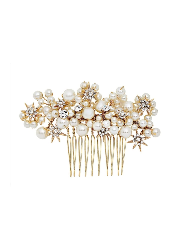 Jon Richard Gold Tone Star And Pearl Hair Comb - Gift Pouch - Image 1 of 3