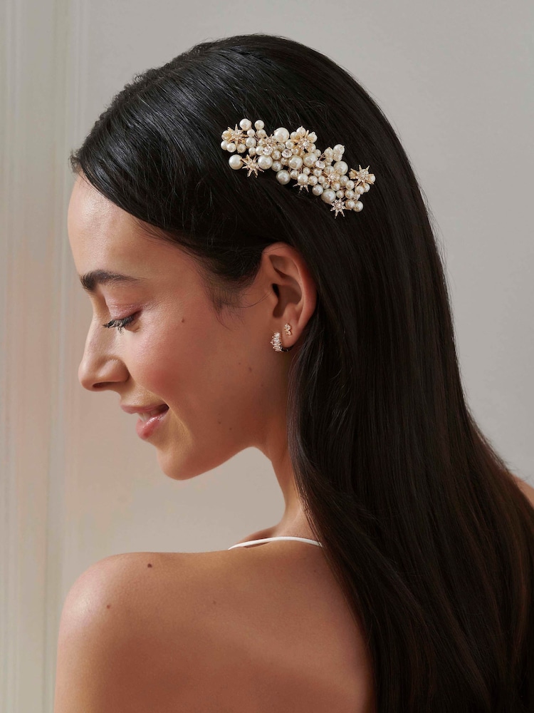 Jon Richard Gold Tone Star And Pearl Hair Comb - Gift Pouch - Image 2 of 3
