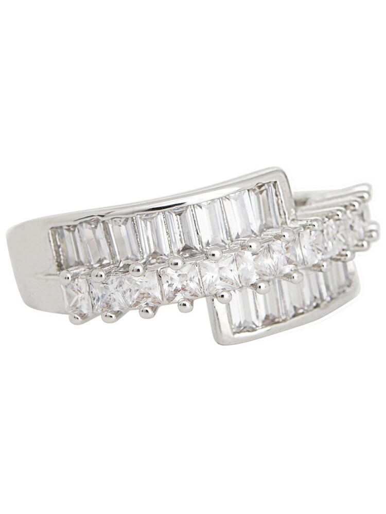 Jon Richard Silver Tone Rhodium Plated Cubic Zirconia Baguette And Pave Ring - Image 1 of 4 Jon Richard Silver Tone Rhodium Plated Cubic Zirconia Baguette And Pave Ring - Image 1 of 4
