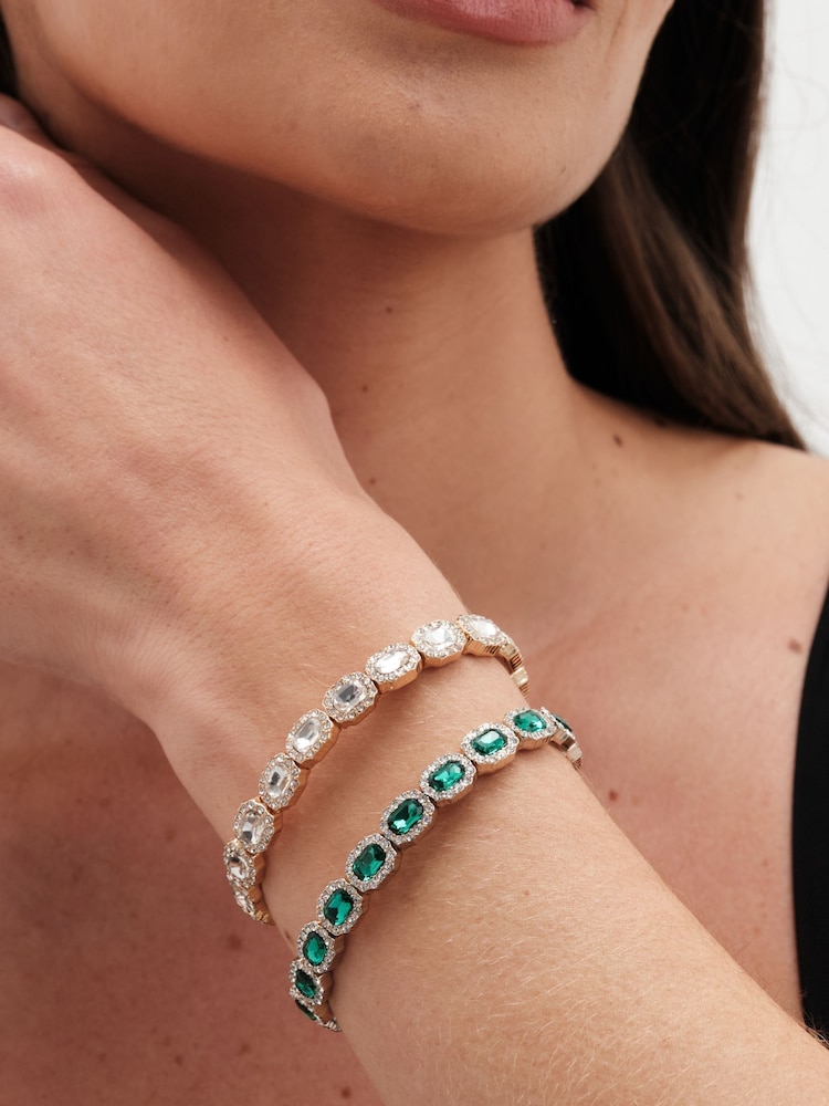 Jon Richard Green Emerald Crystal Rectangle Stretch Bracelet - Image 2 of 4 Jon Richard Green Emerald Crystal Rectangle Stretch Bracelet - Image 2 of 4