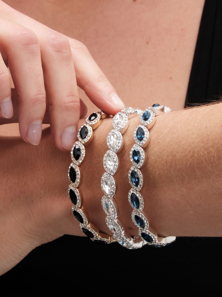 Jon Richard Silver Tone Plated Crystal Navette Stretch Bracelet - Image 2 of 3