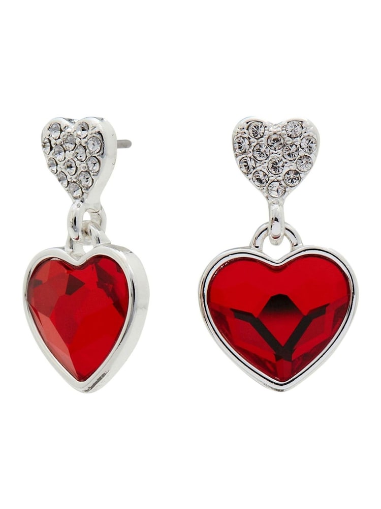 Jon Richard Red Silver Plated Dancing Heart Drop Earrings - Image 1 of 3