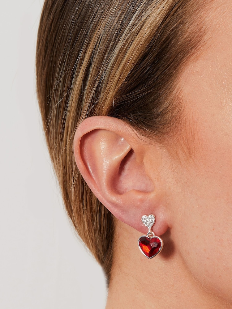Jon Richard Red Silver Plated Dancing Heart Drop Earrings - Image 3 of 3