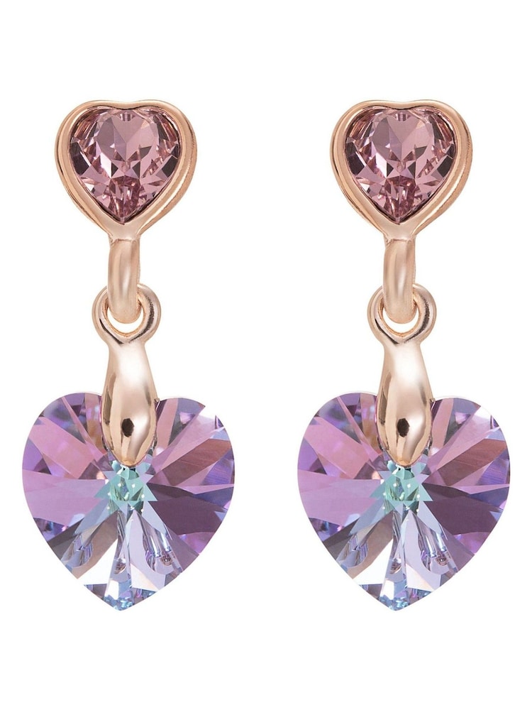 Jon Richard Pink Rose Gold PlatedHeart Drop Earrings - Image 1 of 2
