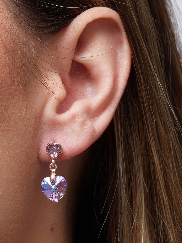 Jon Richard Pink Rose Gold PlatedHeart Drop Earrings - Image 2 of 2