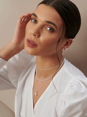 Simply Silver Sterling Silver 925 Cubic Zirconia Bar Freshwater Pearl Pendant Necklace - Image 2 of 4