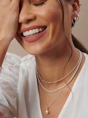 Simply Silver Sterling Silver 925 Cubic Zirconia Bar Freshwater Pearl Pendant Necklace - Image 3 of 4