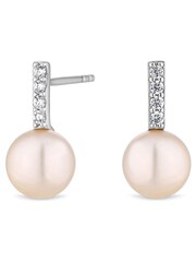 Simply Silver Sterling Silver Tone 925 White Freshwater Pearl Cubic Zirconia Bar Drop Earrings - Image 1 of 2