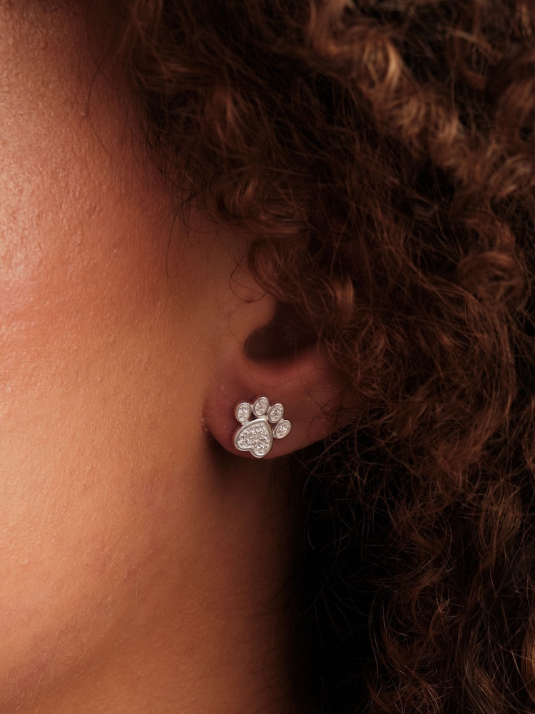 Simply Silver Silver Tone 925 Cubic Zirconia Paw Print Stud Earrings - Image 1 of 2