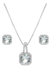 Jon Richard Silver Plated Rhodium Aqua Cubic Zirconia Crystal Square Drop Gift Boxed Set - Image 1 of 3