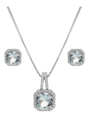 Jon Richard Silver Plated Rhodium Aqua Cubic Zirconia Crystal Square Drop Gift Boxed Set - Image 2 of 3