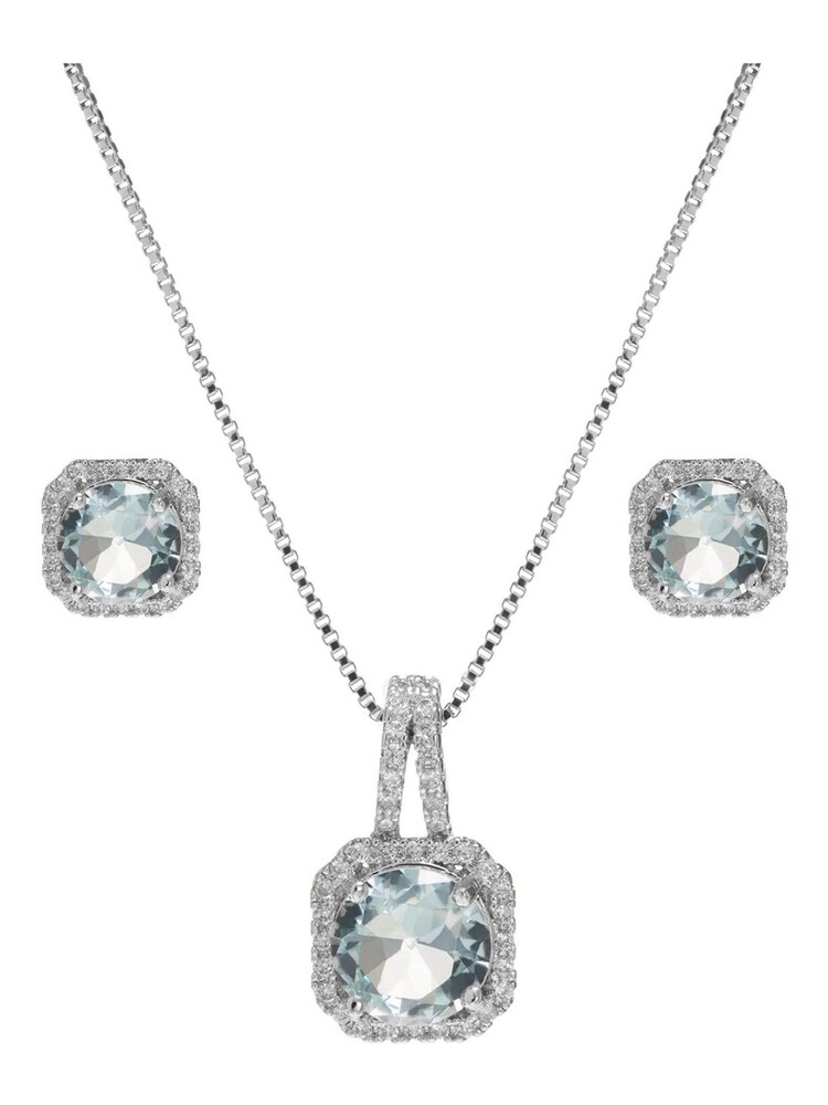 Jon Richard Silver Plated Rhodium Aqua Cubic Zirconia Crystal Square Drop Gift Boxed Set - Image 2 of 3