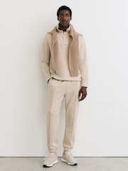 Reiss Oatmeal Melange Gray Herringbone Press-Stud Polo Sweatshirt - Image 3 of 8