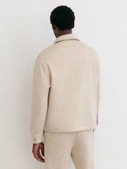 Reiss Oatmeal Melange Gray Herringbone Press-Stud Polo Sweatshirt - Image 7 of 8