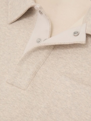 Reiss Oatmeal Melange Gray Herringbone Press-Stud Polo Sweatshirt - Image 8 of 8