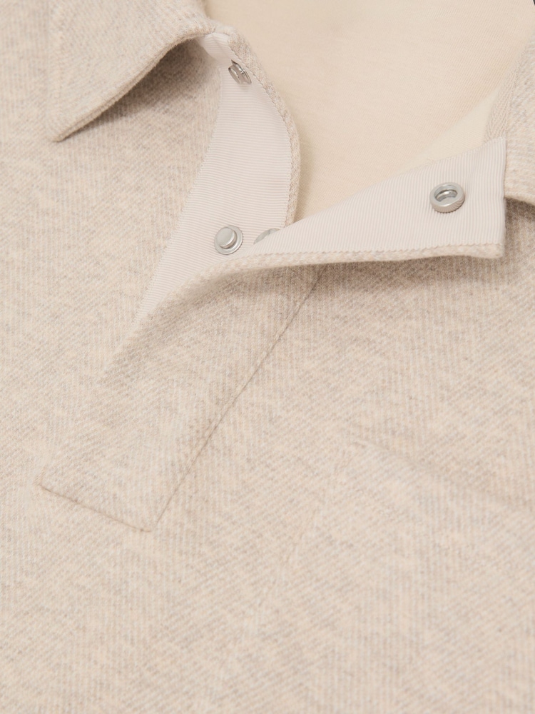 Reiss Oatmeal Melange Gray Herringbone Press-Stud Polo Sweatshirt - Image 8 of 8 Reiss Oatmeal Melange Gray Herringbone Press-Stud Polo Sweatshirt - Image 8 of 8
