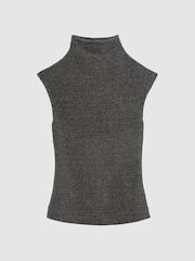 Reiss Gunmetal Silver Seranne Metallic Funnel-Neck Top - Image 2 of 6