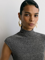 Reiss Gunmetal Silver Seranne Metallic Funnel-Neck Top - Image 3 of 6