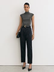 Reiss Gunmetal Silver Seranne Metallic Funnel-Neck Top - Image 4 of 6