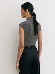 Reiss Gunmetal Silver Seranne Metallic Funnel-Neck Top - Image 5 of 6