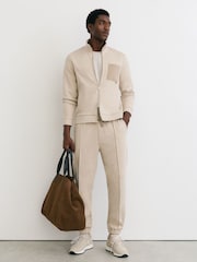 Reiss Oatmeal Melange Gray Herringbone Patch-Pocket Zip-Through Jacket - Image 1 of 8