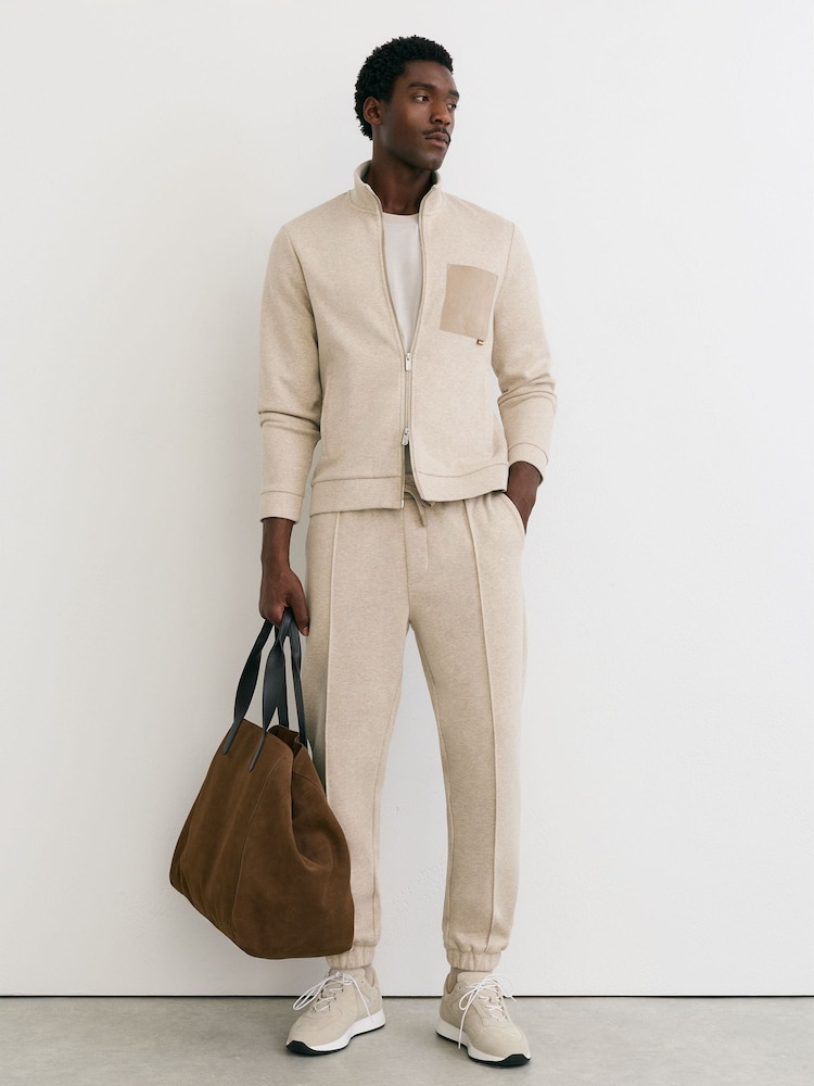 Reiss Oatmeal Melange Gray Herringbone Patch-Pocket Zip-Through Jacket - Image 1 of 8 Reiss Oatmeal Melange Gray Herringbone Patch-Pocket Zip-Through Jacket - Image 1 of 8
