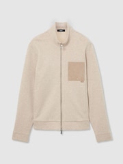 Reiss Oatmeal Melange Gray Herringbone Patch-Pocket Zip-Through Jacket - Image 2 of 8