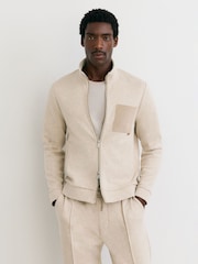 Reiss Oatmeal Melange Gray Herringbone Patch-Pocket Zip-Through Jacket - Image 3 of 8
