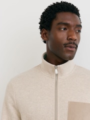 Reiss Oatmeal Melange Gray Herringbone Patch-Pocket Zip-Through Jacket - Image 6 of 8