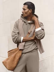 Reiss Mushroom Brown Falco Premium Interlock Relaxed-Fit Hoodie - Image 1 of 10