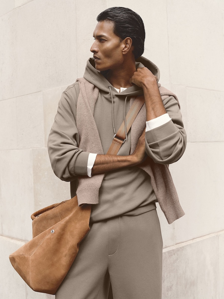 Reiss Mushroom Brown Falco Premium Interlock Relaxed-Fit Hoodie - Image 1 of 10 Reiss Mushroom Brown Falco Premium Interlock Relaxed-Fit Hoodie - Image 1 of 10