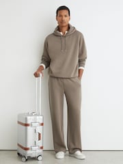 Reiss Mushroom Brown Falco Premium Interlock Relaxed-Fit Hoodie - Image 3 of 10