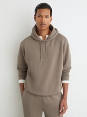 Reiss Mushroom Brown Falco Premium Interlock Relaxed-Fit Hoodie - Image 5 of 10