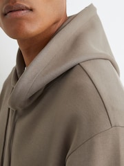 Reiss Mushroom Brown Falco Premium Interlock Relaxed-Fit Hoodie - Image 6 of 10
