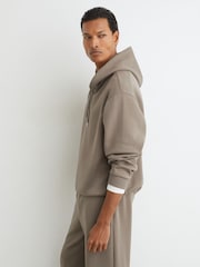 Reiss Mushroom Brown Falco Premium Interlock Relaxed-Fit Hoodie - Image 7 of 10