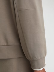 Reiss Mushroom Brown Falco Premium Interlock Relaxed-Fit Hoodie - Image 8 of 10