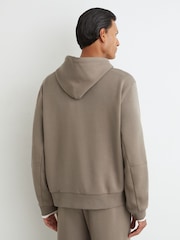 Reiss Mushroom Brown Falco Premium Interlock Relaxed-Fit Hoodie - Image 9 of 10