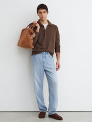 Reiss Light Wash Blue Sloane Relaxed Straight-Fit Distressed Jeans - Image 1 of 7