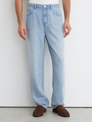 Reiss Light Wash Blue Sloane Relaxed Straight-Fit Distressed Jeans - Image 3 of 7
