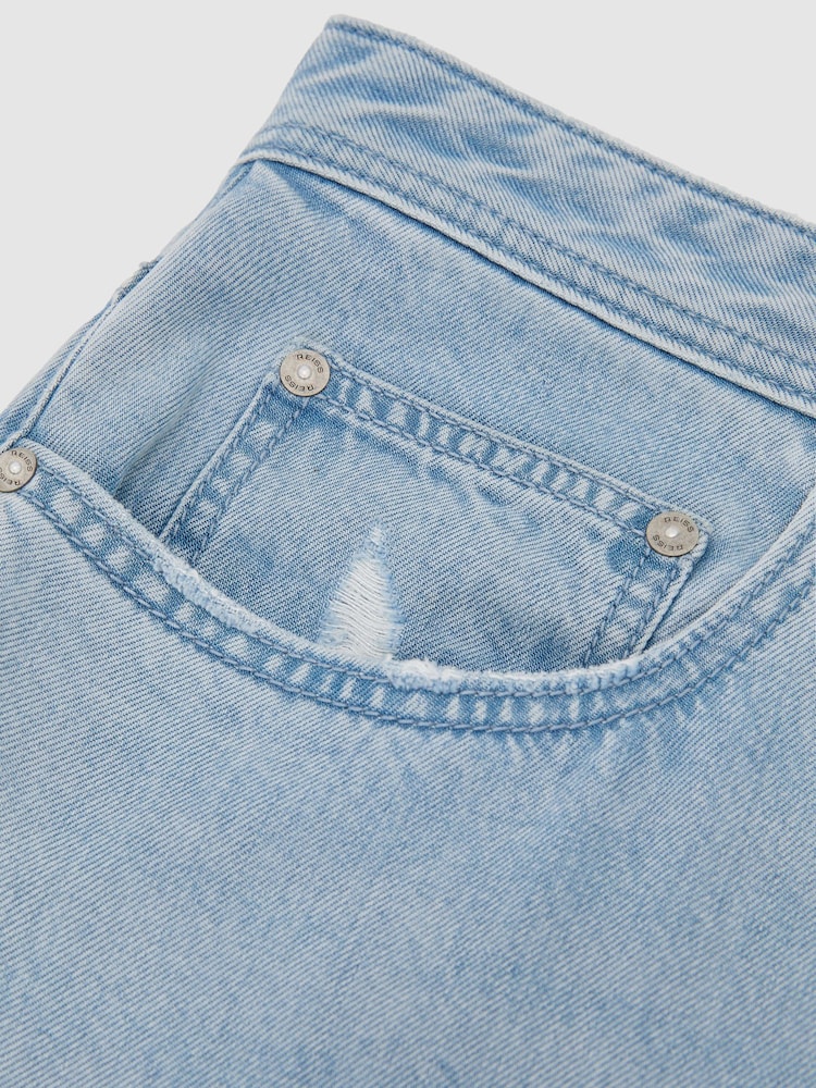 Reiss Light Wash Blue Sloane Relaxed Straight-Fit Distressed Jeans - Image 7 of 7