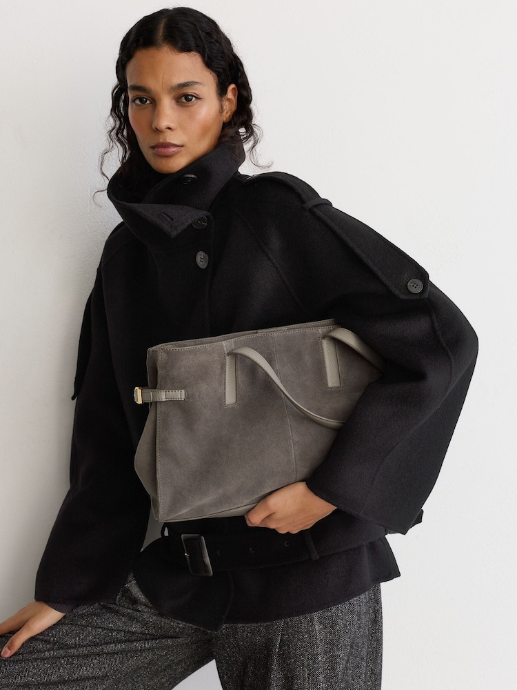 Reiss Grey Elise Suede Medium Tote Bag - Image 1 of 6 Reiss Grey Elise Suede Medium Tote Bag - Image 1 of 6