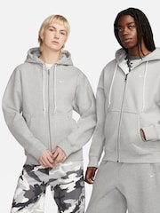 Nike Grey Solo Swoosh Full Zip Fleece Hoodie - Image 4 of 10
