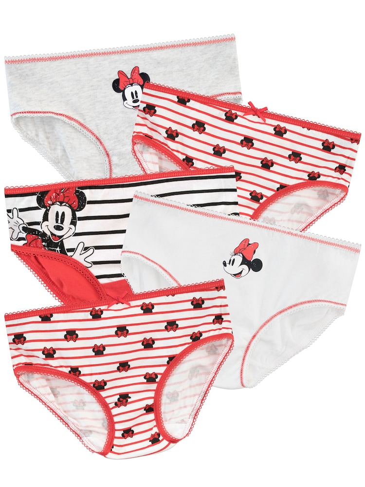 Character Red Minnie Mouse 100% Cotton Briefs 5 Pack - Image 1 of 5