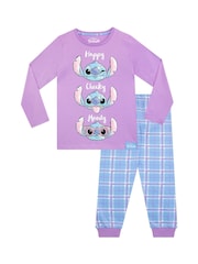 Character Purple Lilo And Stitch Happy Cheeky Moody 100% Cotton Pyjamas - Image 1 of 8